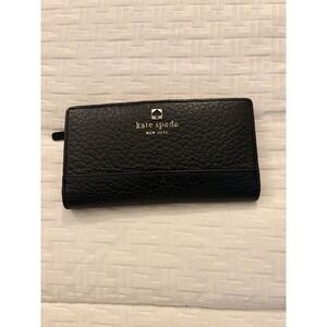 Kate Spade New York Black Pebbled Leather Bifold Wallet Tan Interior Slim